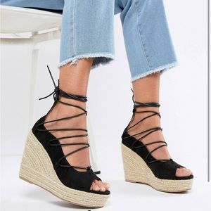 RAID Ayla Black Lace Up Espadrille Wedges. Size 7. Never Worn!